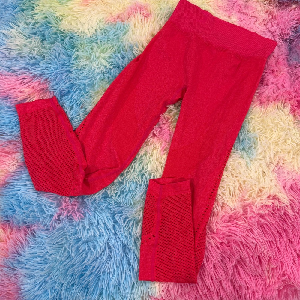PINK Active Leggings‎ Womens Small Red Excellent Seamless Mesh Laser Cut